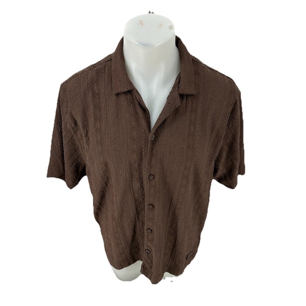 Saints Studio XL Mens Chocolate Brown Textured Knit Short Sleeve Shirt 5-2
